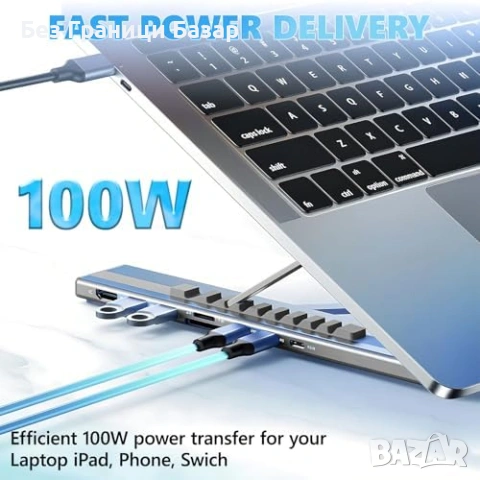 Нова Сгъваема USB-C стойка за лаптоп с 4K HDMI докинг станция 8 в 1, снимка 3 - Друга електроника - 53973411