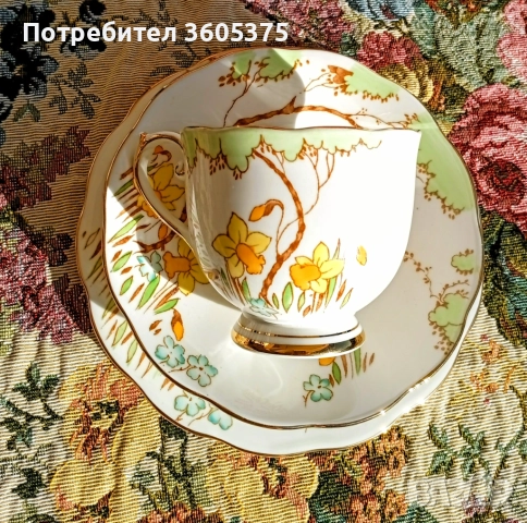 Троен сет за чай, английски костен порцелан , снимка 3 - Антикварни и старинни предмети - 52942333