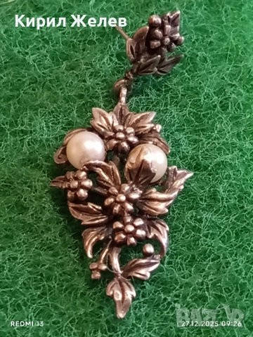 Винтидж сребърни обеци с флорален мотив и инкрустирани перли ювелирна изработка 52447, снимка 9 - Обеци - 52909467