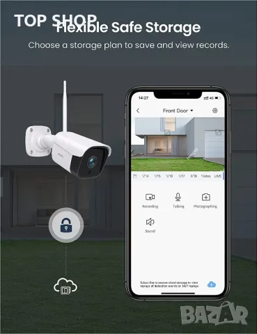 Камера за наблюдение GNCC 2.4G WiFi,T2,IP65 нощно виждане,откриване на движение и звук,съвм. Alexa, снимка 2 - Друга електроника - 49157103