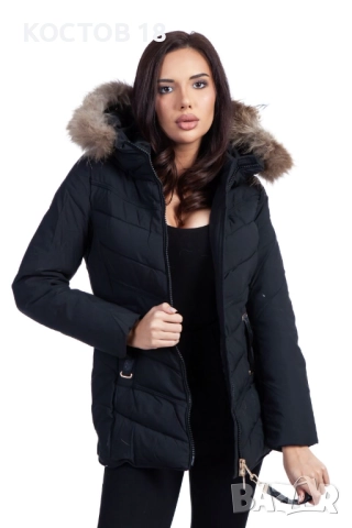 Дамско зимно шушляково яке – 4252 качулка с естествен пух цвят, снимка 9 - Якета - 52500675