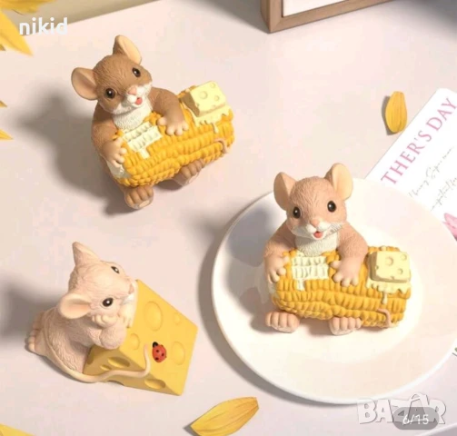 3D Мишка Мишле със сирене царевица силиконов молд форма фонфан шоколад смола гипс свещ декор , снимка 4 - Форми - 50944376