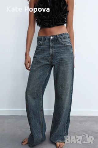 Дамски дънки с камъни Zara + ПОДАРЪК
