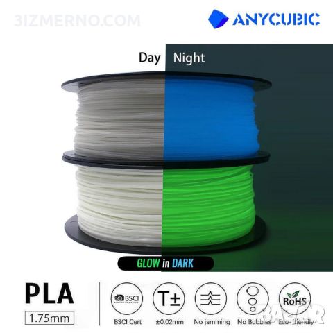 Филамент PLA Glow Anycubic 1.75mm, 1kg, ROHS за FDM 3D Принтери