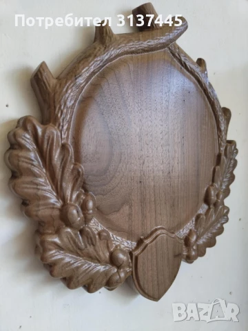 Поставка за ловен трофей глиги от диво прасе с дърворезба, снимка 3 - Декорация за дома - 50920674