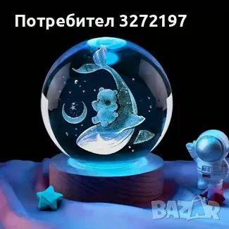 LED Светеща кристална топка/лампа, 3D сензорна-Кит и малко мече, снимка 7 - Настолни лампи - 49411441
