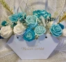 Луксозен букет от соеви свещи в тюркоаз и бяло – ръчна изработка, снимка 3