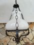 Уникален старинен полилей с ковано желязо, ръчно рисуван порцелан и голяма бяла стъкленица , снимка 1 - Лампи за таван - 45313210