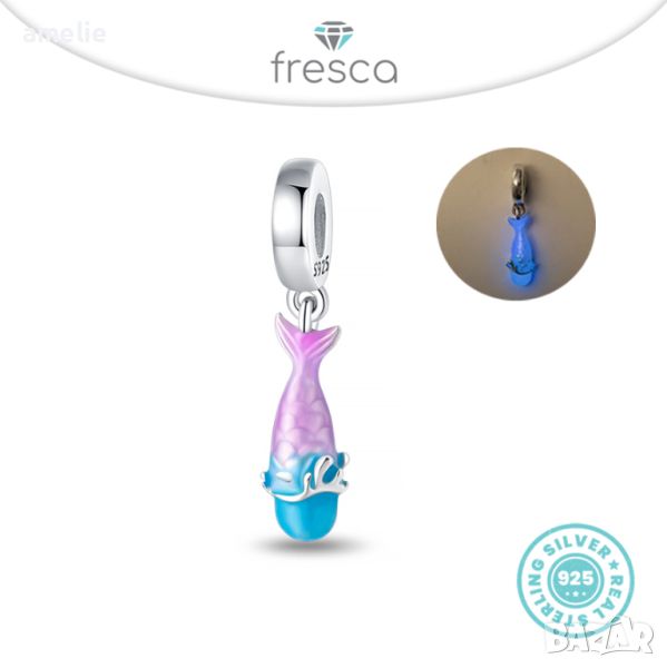 Final SALE! Разпродажба! Талисман Fresca по модел тип Pandora Пандора S 925 Glow in The Dark Fish., снимка 1