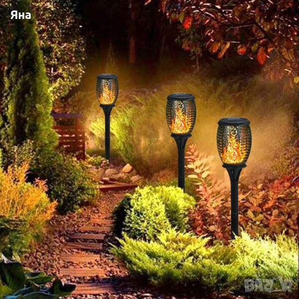 Соларна LED лампа тип факла за градината с ефект на пламък Solar Light, снимка 1