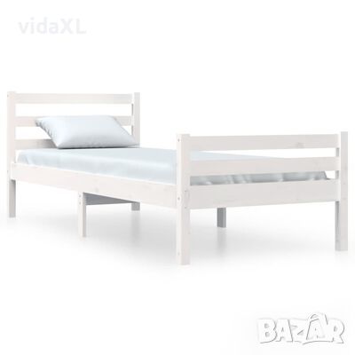 vidaXL Рамка за легло, бяла, масивно дърво, 100х200 см（SKU:814810, снимка 1