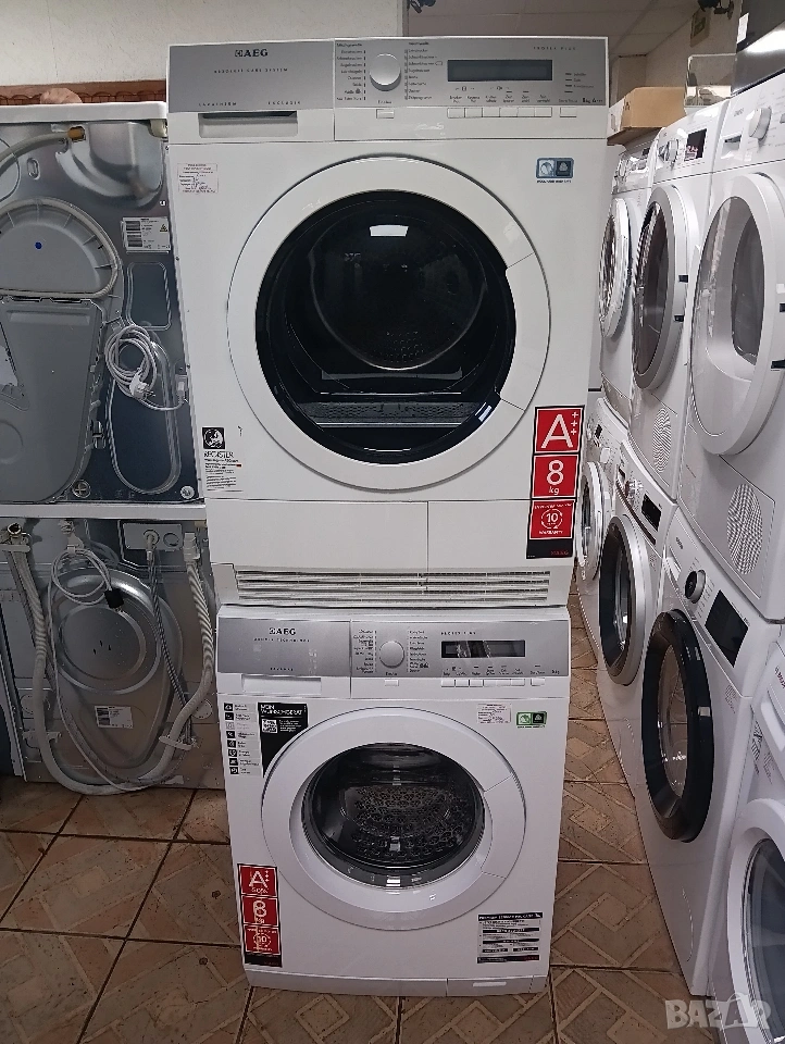 Комплект пералня и сушилня с термопомпа АЕГ Aeg Protex Plus A+++ 8кг 2 години гаранция!, снимка 1