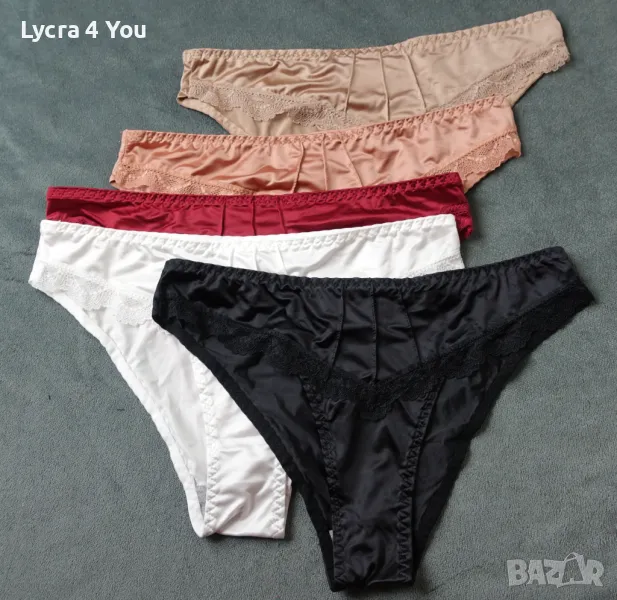 M дамски комплект от 5 цвята сатенени бикини, снимка 1