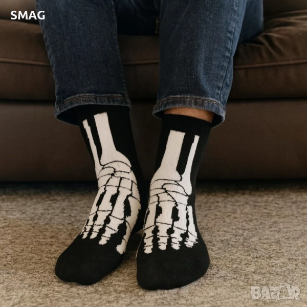 Чорапи с дизайн скелетен крак Halloween / Хелоуин_1252170, снимка 1