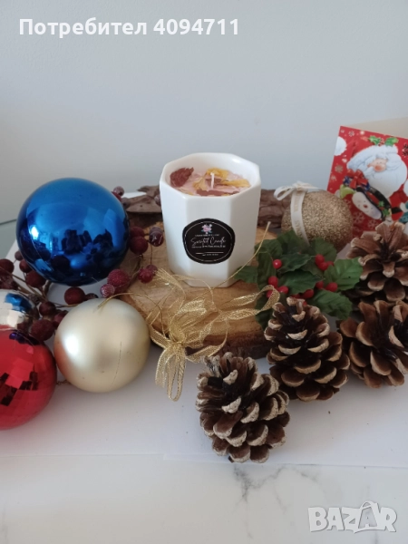 Декоративна свещ със соев восък и аромат на цветя, снимка 1