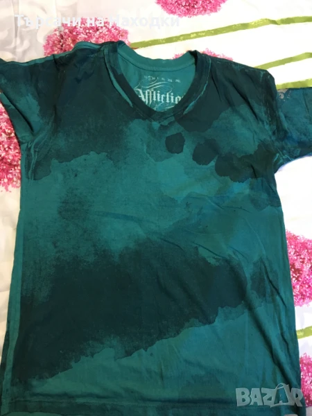 Мъжка тениска Affliction Standard Series Teal тюркоазна Distressed Dark Lava Wash, снимка 1