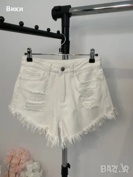 Къси дънки с висока талия, размер XS, снимка 1