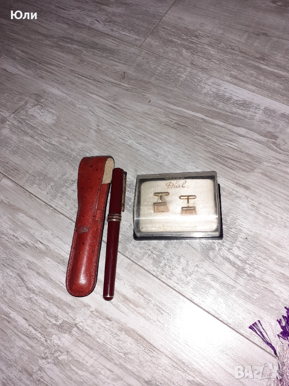 Позлатени ръкавели и писалка, снимка 1