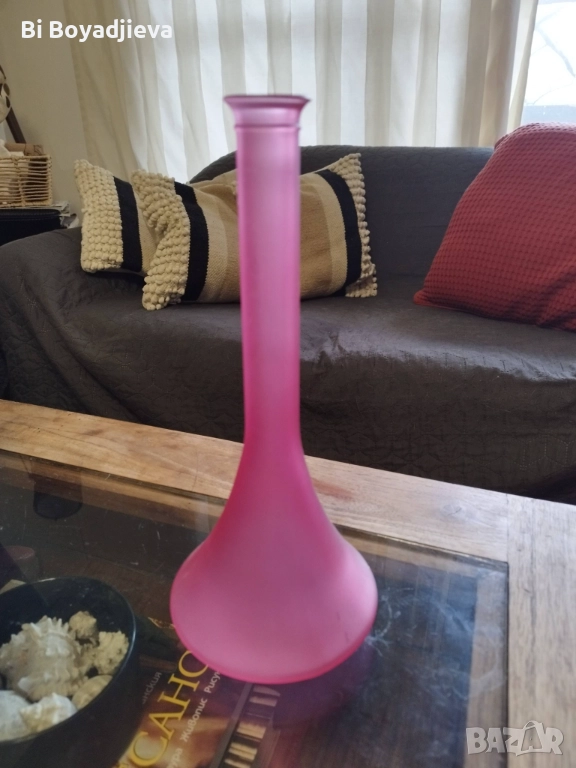 Стъклена ваза, розова, снимка 1