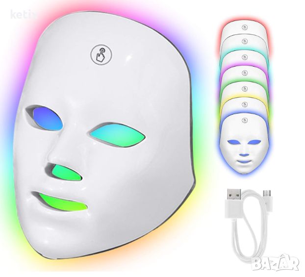 LED маска за лице със сензорен бутон, 7 цвята LED светлинна терапевтична маска за лице, снимка 1
