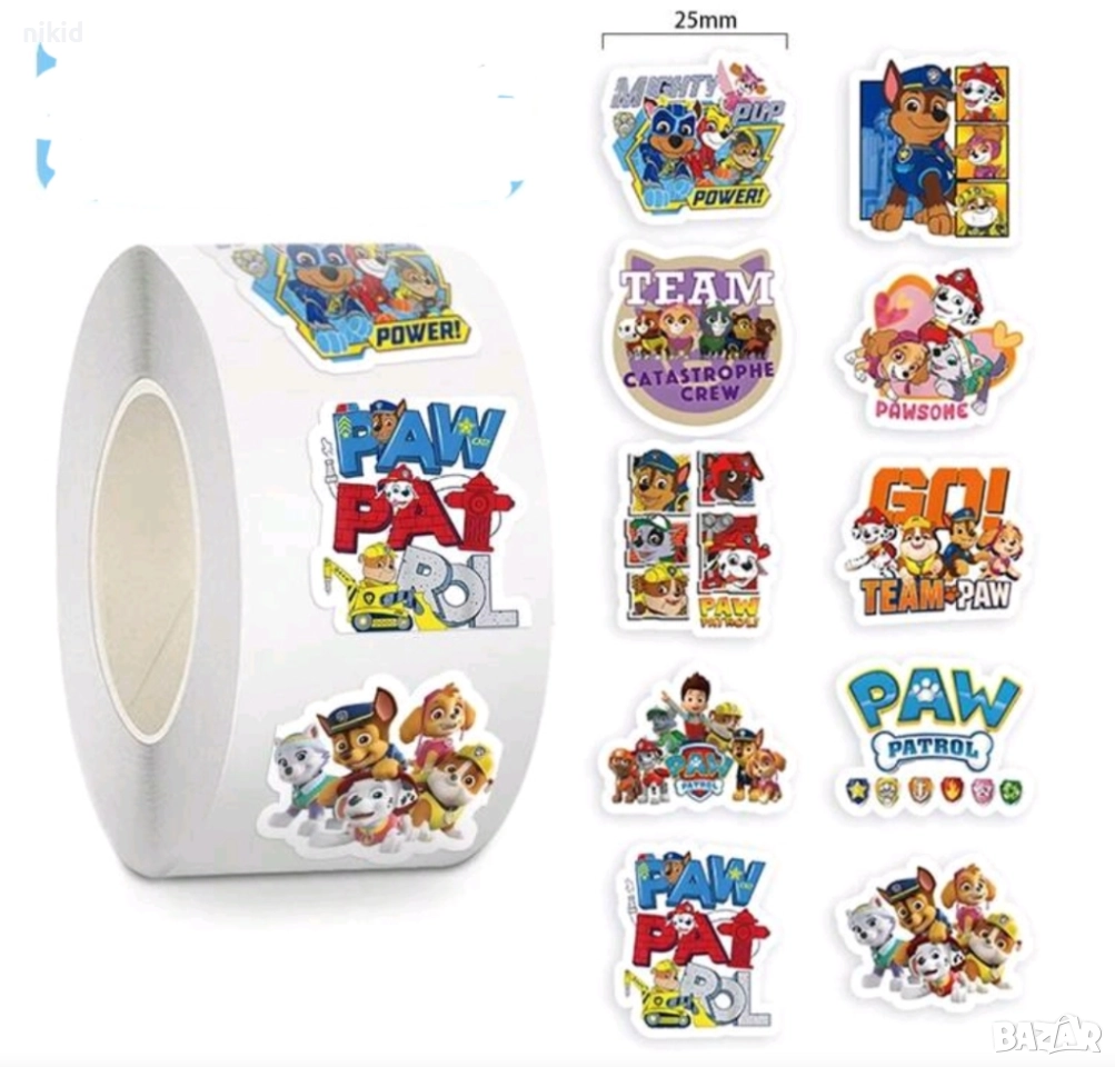 100 бр PAW Pes Patrol Пес Патрул текст кучета малки самозалепващи лепенки стикери ръчна подарък, снимка 1