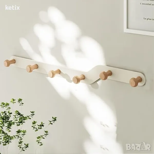 Закачалка с 6 естествени дървени куки,, снимка 1