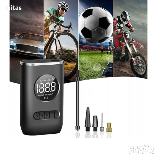 Преносим компресор за помпане на гуми - Type-C, 150PSI, 4000mAh, LED, снимка 1