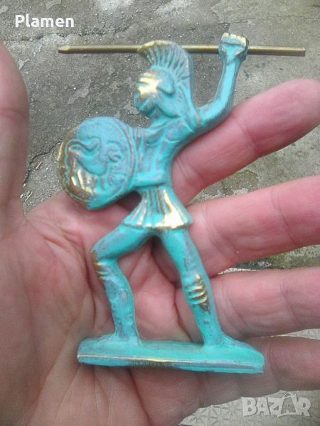 Медна патинирана статуетка на спартански воин, снимка 1