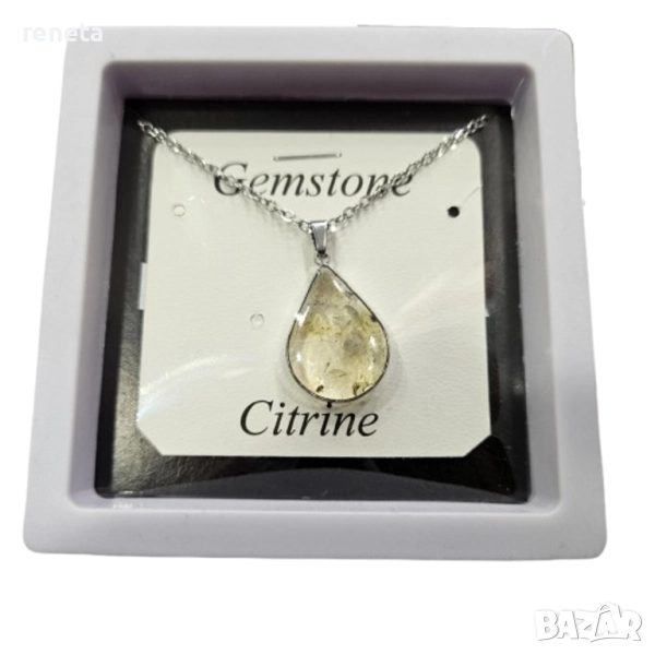 Колие с висулка, Цитрин, Стомана, Сребрист, снимка 1