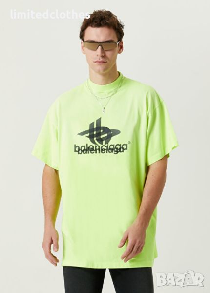 BALENCIAGA Neon Layered Sports Logo Print Oversized Мъжка / Дамска Тениска size 2 (L), снимка 1