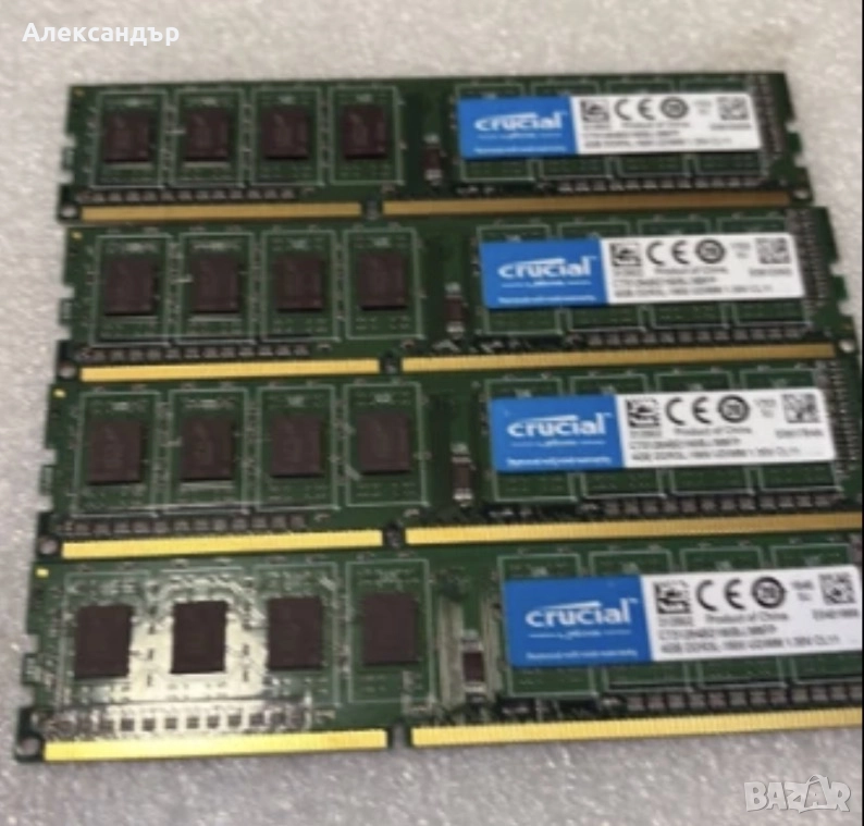 16GB (4x4GB) DDR3L Crucial/Micron PC3L-12800U (1600Mhz,CL-10,КИТ), снимка 1