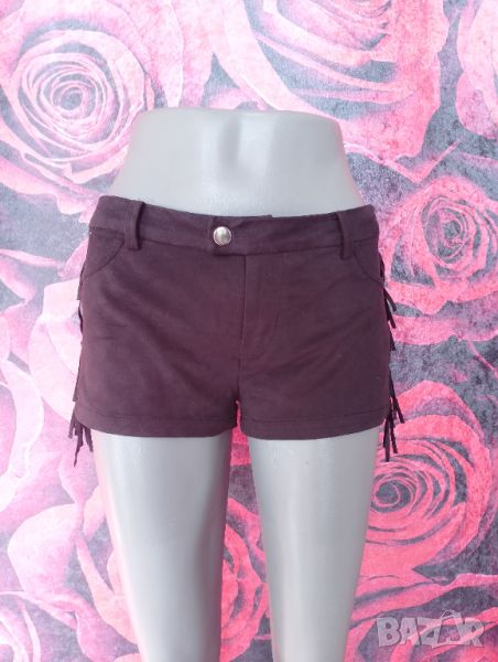 Черни Велурени къси панталони с ресни С , снимка 1