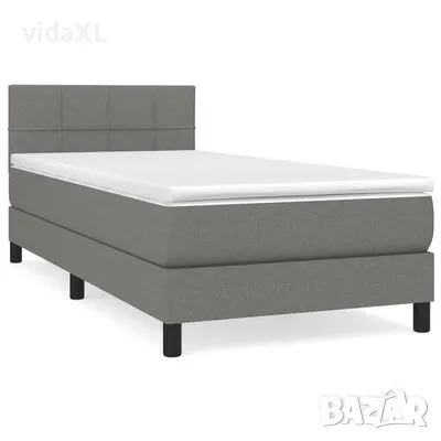 vidaXL Боксспринг легло с матрак, тъмносиво, 90x200 см, плат(SKU:3140026), снимка 1