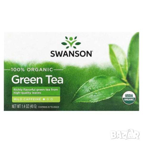 Swanson Био зелен чай, 40 гр, 20 пакета, снимка 1 - Хранителни добавки - 46069766