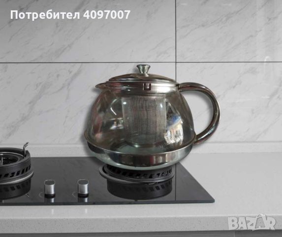 Стъклена кана за чай от неръждаема стомана с цедка за листа, снимка 3 - Аксесоари за кухня - 46396473