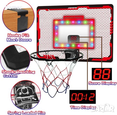 BananMelonBM Баскетболен кош за закрито, с LED светлина/табло, врата, за деца 5+ г., снимка 3 - Образователни игри - 46448319
