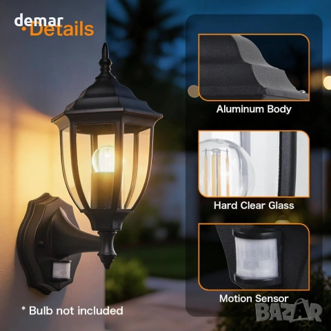 Външна стенна лампа със сензор за движение, регулируема PIR охранителна лампа, без крушка, снимка 3 - Лампи за стена - 53783749