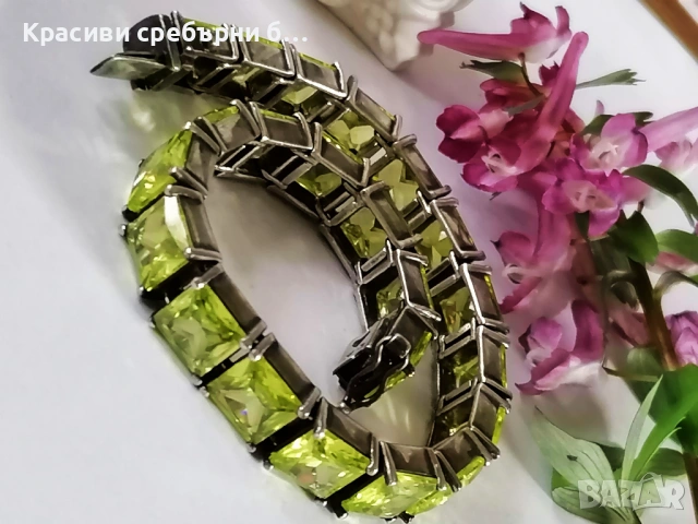 Маркова, масивна сребърна гривна с перидот 39.19гр, снимка 5 - Гривни - 54003281