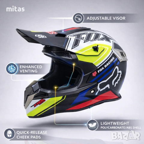 Кросова каска FOX, Full Face, DOT Сертификат, Размер: L, снимка 11 - Аксесоари за велосипеди - 47280976