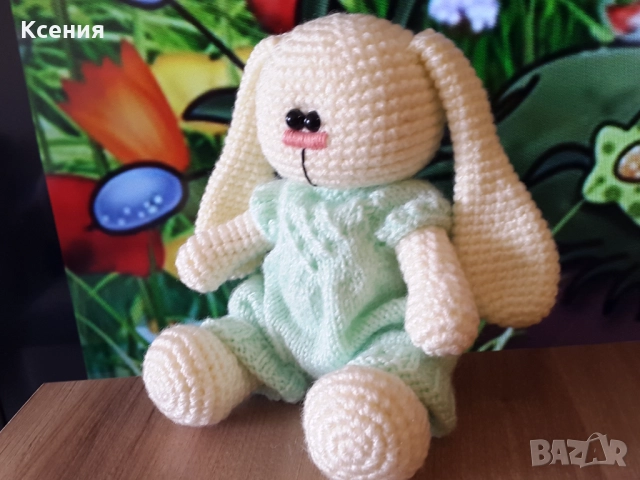 Плетена играчка Заек-Беби, Плетени, ръчно изработени, прекрасен подарък, снимка 11 - Плюшени играчки - 52060960