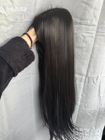 НОВА Черно-Кафява естествена перука! 100% високо качество, снимка 5 - Аксесоари за коса - 54083832