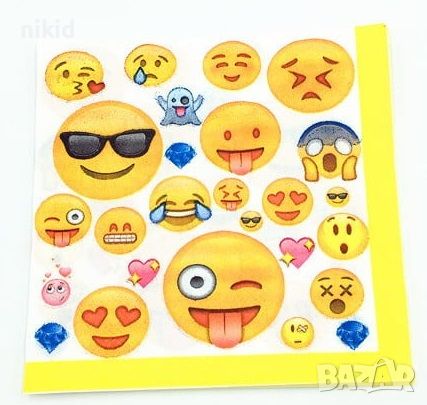 10 бр Смайли Емотикон Smile Еможи Emoji усмивки парти салфетки, снимка 1 - Аксесоари за кухня - 45728339