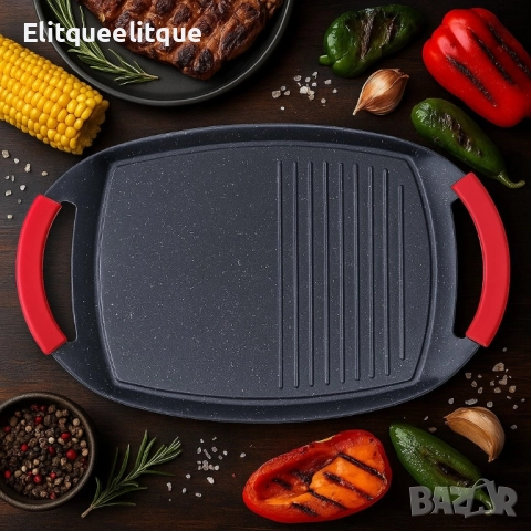 Грил плоча QUEEN ATG47M – 47 см с незалепващо покритие и двойна повърхност, снимка 4 - Скари - 52221983