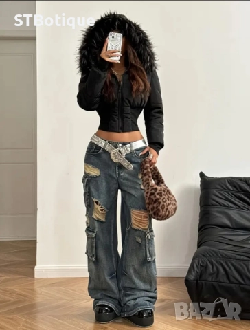 Дамско зимно улично яке STBoutique – Уютно и стилно яке с цип, плюшен косъм, черно, снимка 4 - Якета - 51935891