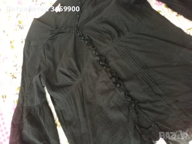 Черна дамска блуза, буфан ръкав, 14 UK,, снимка 5 - Ризи - 51235583