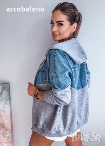 Дамски дънков памучен суичър с качулка , снимка 5 - Суичъри - 51318464