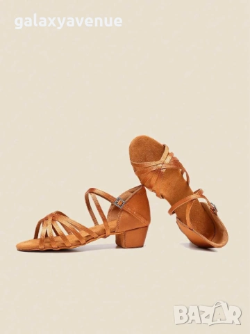 Дамски латино танцови обувки с нисък ток, сатенени, професионални