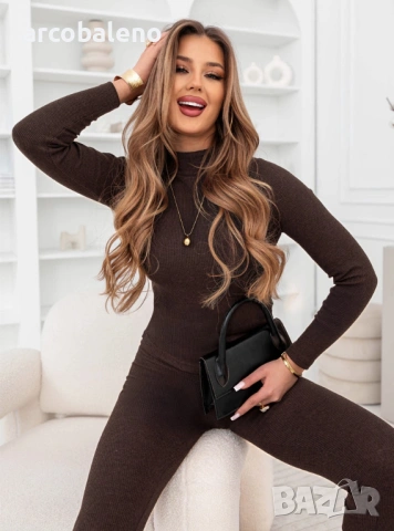 Дамски комплект от блуза и клин с оребрена яка Layton, 4цвята , снимка 2 - Комплекти - 53950914