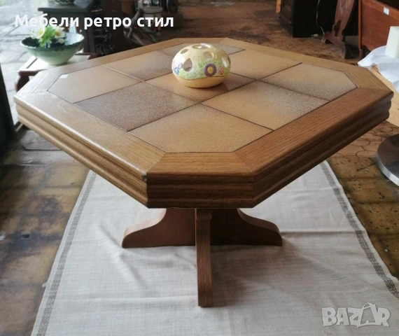 Масивна винтидж маса с керамичен плот - изключително здрава и ефектна. Уникален стил., снимка 5 - Маси - 53465840