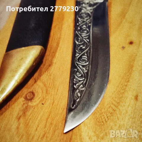Ловен масивен нож, с дръжка от биволски рог Нов!, снимка 5 - Ножове - 49911773